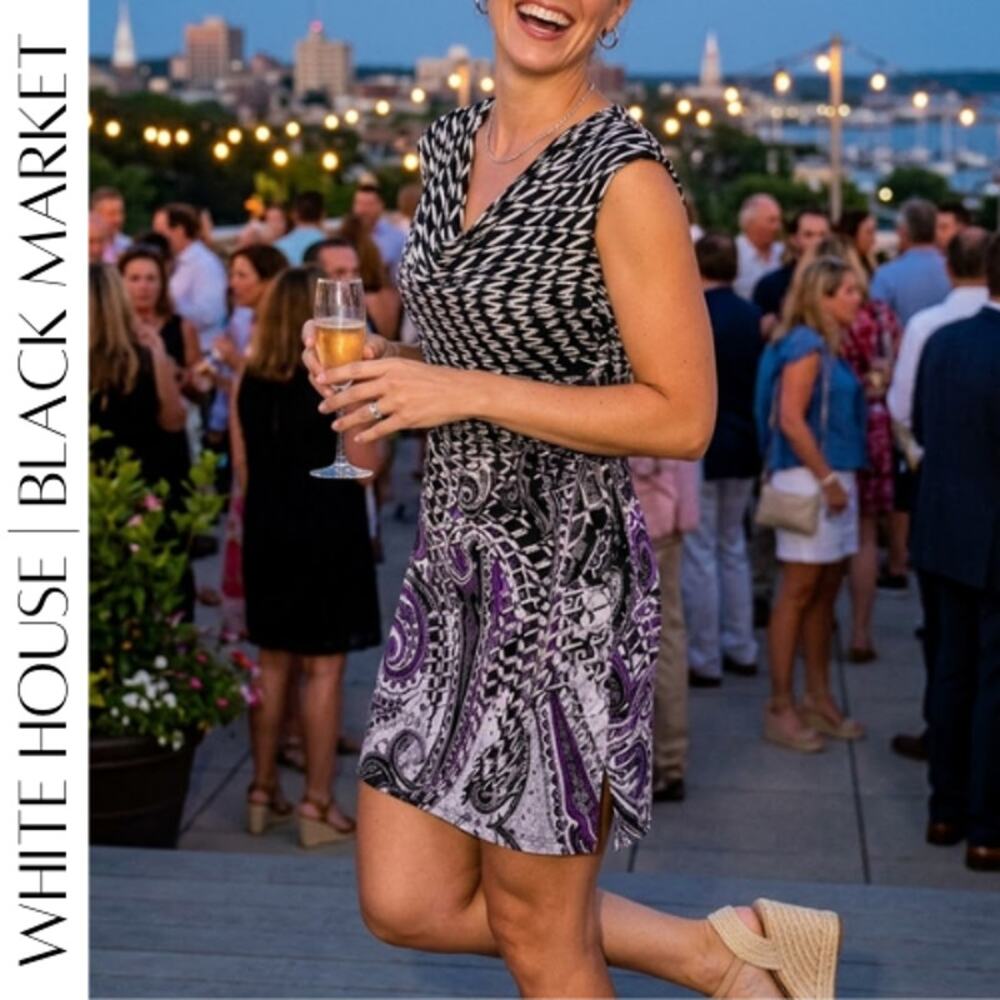 White House Black Market Drape Neck Sheath Mini Dress S